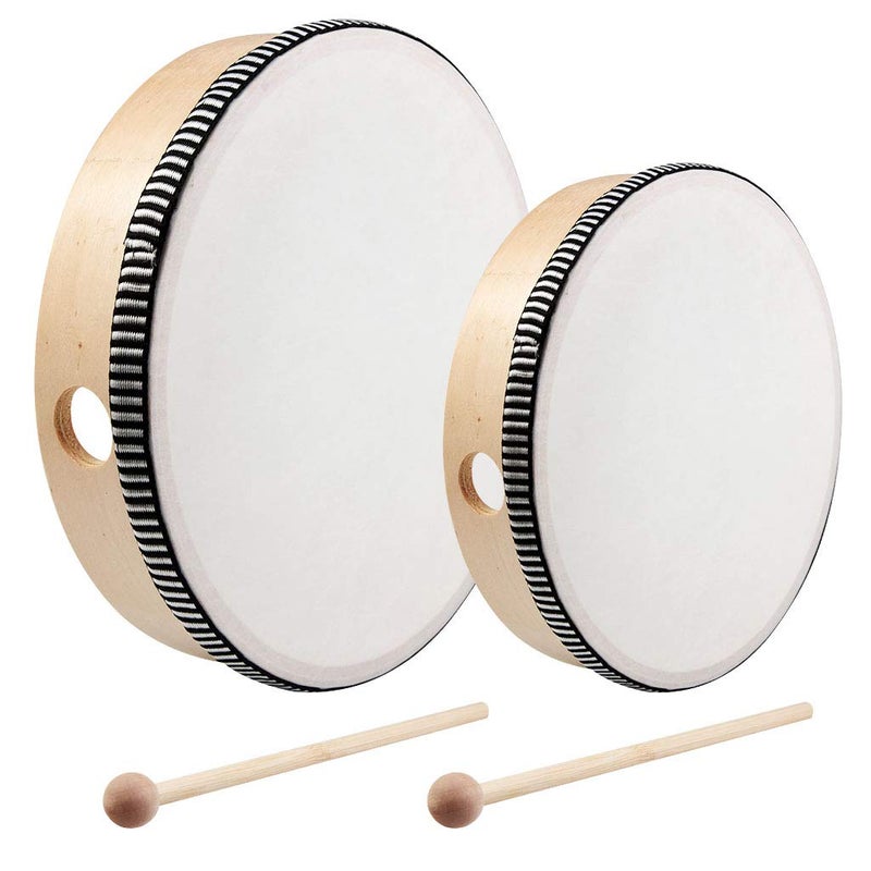 Nydotd 2-Piece Hand Drum Set - 10 Inch & 8 Inch Wooden Frame Drum Percussion Instruments with 2 Drum Beatters for Adult Leisure & Festive Musical Performances - Image 1